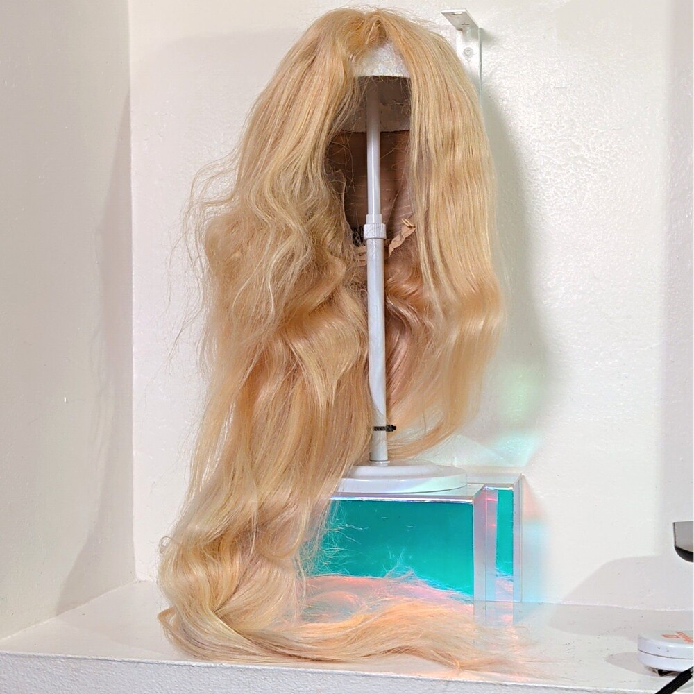 36" 3FT Human Hair Lace Wig Extra Long Blonde Wavy Center Part Rapunzel